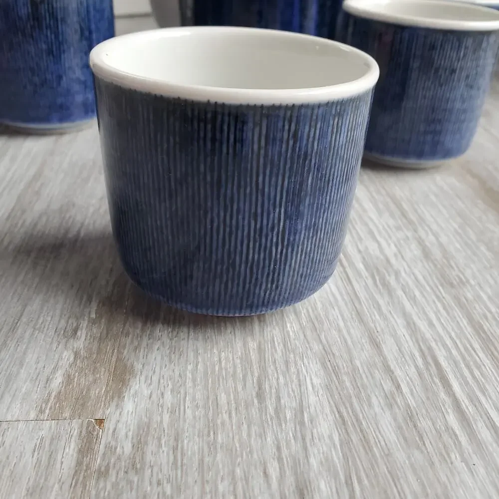 Vintage Japanese 6 Piece Tea Set Ceramic Blue and White Teapot and Cups